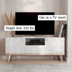 Meuble TV console Living Skog Alba beige avec tiroir, compatible avec les téléviseurs jusqu'à 65 pouces, pieds en bois, design moderne du milieu du siècle
