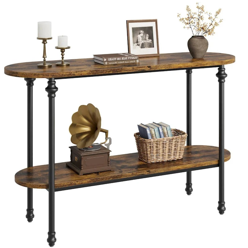 Console vintage à 2 niveaux avec rangement, table d'appoint pour entrée
