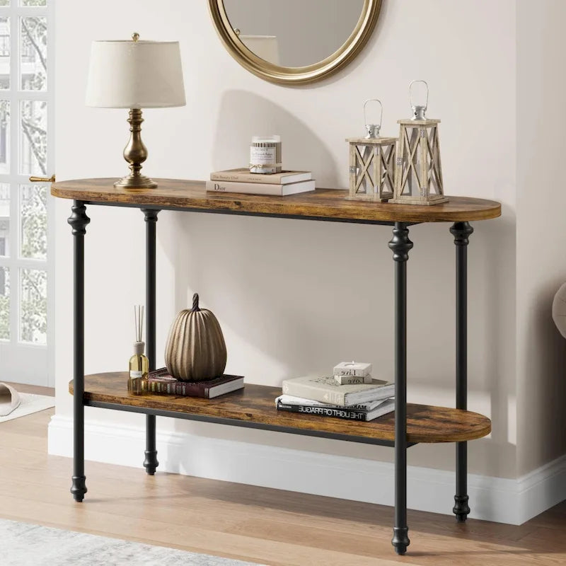Console vintage à 2 niveaux avec rangement, table d'appoint pour entrée