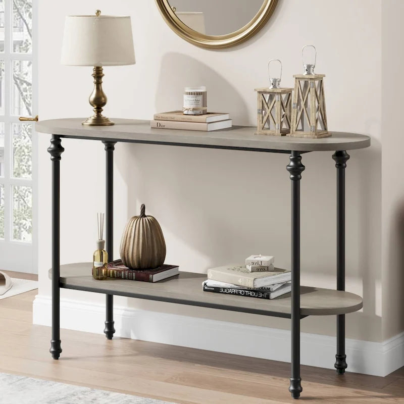 Console vintage à 2 niveaux avec rangement, table d'appoint pour entrée