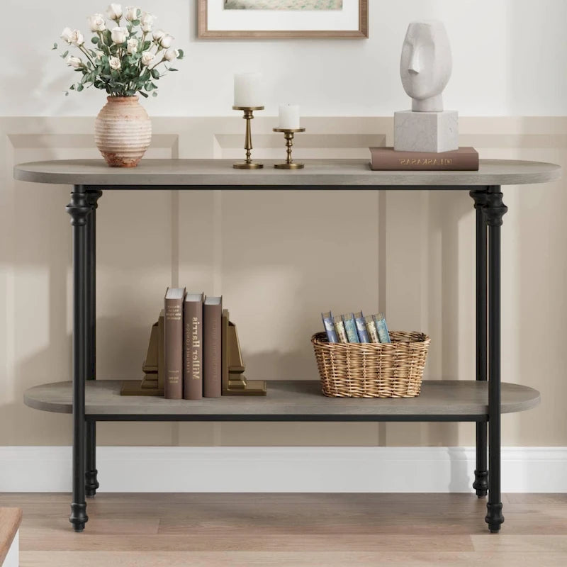 Console vintage à 2 niveaux avec rangement, table d'appoint pour entrée