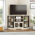 Meuble TV d'angle style ferme, console multimédia pour téléviseurs jusqu'à 55 pouces avec prise électrique