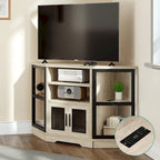 Meuble TV d'angle style ferme, console multimédia pour téléviseurs jusqu'à 55 pouces avec prise électrique
