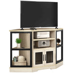 Meuble TV d'angle style ferme, console multimédia pour téléviseurs jusqu'à 55 pouces avec prise électrique