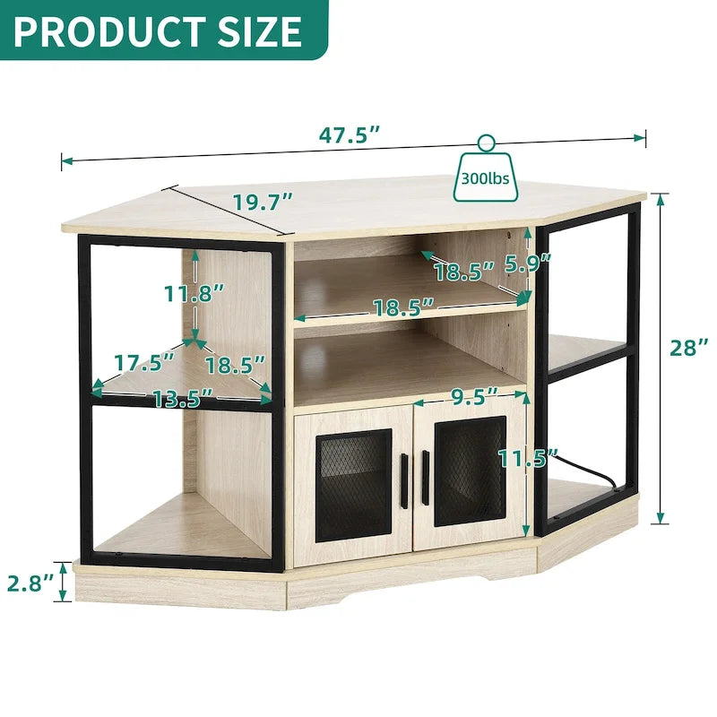 Meuble TV d'angle style ferme, console multimédia pour téléviseurs jusqu'à 55 pouces avec prise électrique