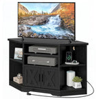 Meuble TV d'angle style ferme, console multimédia pour téléviseurs jusqu'à 55 pouces avec prise électrique
