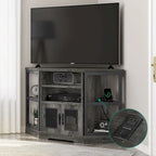 Meuble TV d'angle style ferme, console multimédia pour téléviseurs jusqu'à 55 pouces avec prise électrique