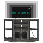 Meuble TV d'angle style ferme, console multimédia pour téléviseurs jusqu'à 55 pouces avec prise électrique