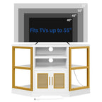 Meuble TV d'angle style ferme, console multimédia pour téléviseurs jusqu'à 55 pouces avec prise électrique