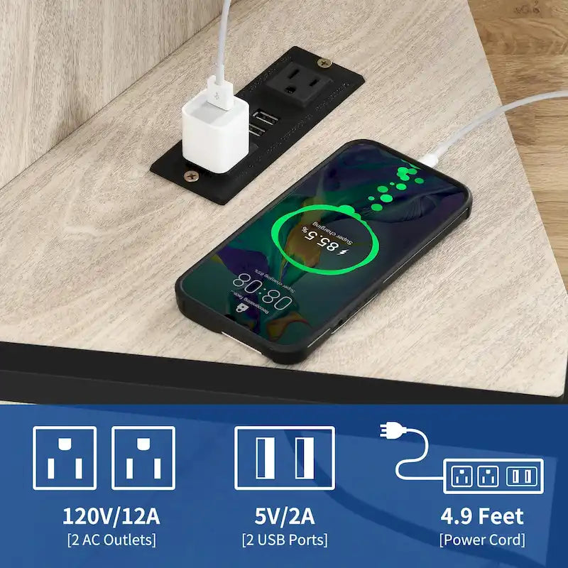 Meuble TV d'angle style ferme, console multimédia pour téléviseurs jusqu'à 55 pouces avec prise électrique