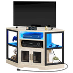 Meuble TV d'angle style ferme, console multimédia pour téléviseurs jusqu'à 55 pouces avec prise électrique