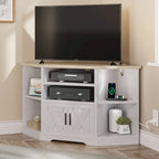 Meuble TV d'angle style ferme, console multimédia pour téléviseurs jusqu'à 55 pouces avec prise électrique
