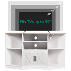 Meuble TV d'angle style ferme, console multimédia pour téléviseurs jusqu'à 55 pouces avec prise électrique