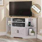 Meuble TV d'angle style ferme, console multimédia pour téléviseurs jusqu'à 55 pouces avec prise électrique
