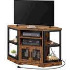 Meuble TV d'angle style ferme, console multimédia pour téléviseurs jusqu'à 55 pouces avec prise électrique