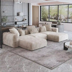 Canapé d'angle modulable 141,73, canapé en velours côtelé en forme de U avec poufs