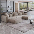Canapé d'angle modulable 141,73, canapé en velours côtelé en forme de U avec poufs