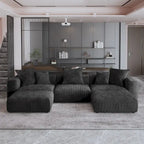 Canapé d'angle modulable 141,73, canapé en velours côtelé en forme de U avec poufs