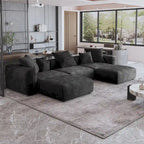 Canapé d'angle modulable 141,73, canapé en velours côtelé en forme de U avec poufs