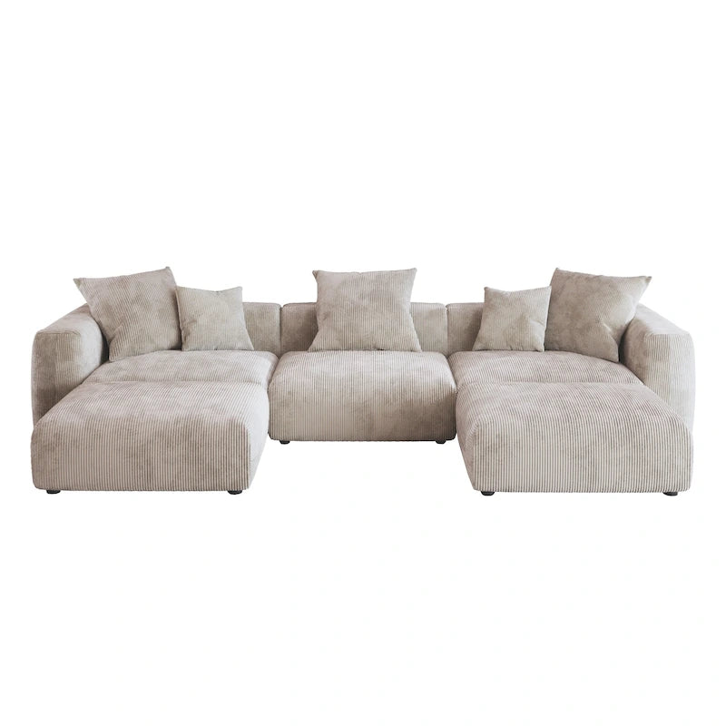 Canapé d'angle modulable 141,73, canapé en velours côtelé en forme de U avec poufs