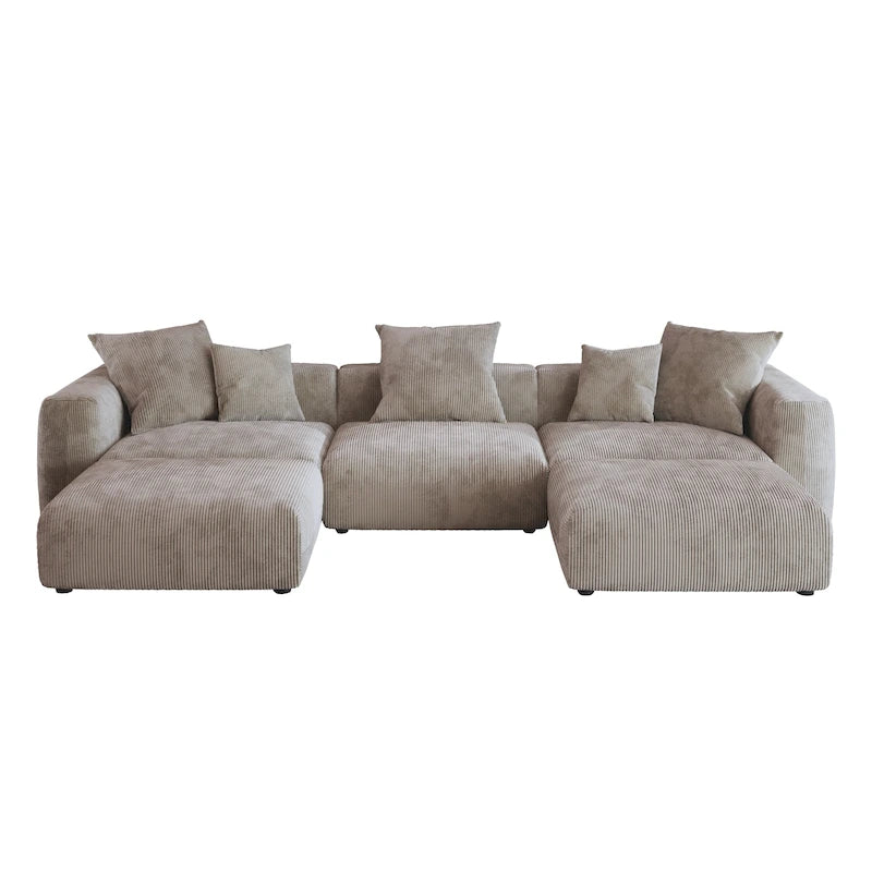 Canapé d'angle modulable 141,73, canapé en velours côtelé en forme de U avec poufs
