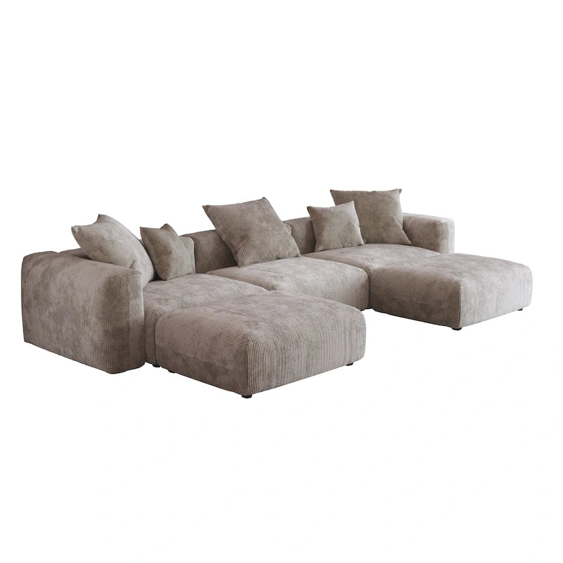 Canapé d'angle modulable 141,73, canapé en velours côtelé en forme de U avec poufs