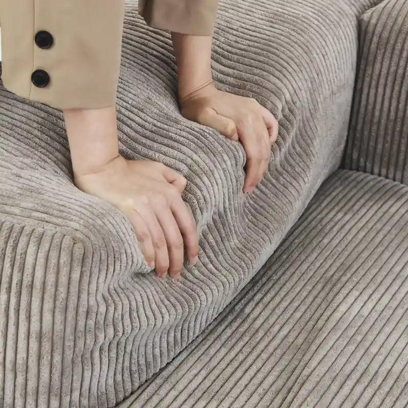 Canapé d'angle modulable 141,73, canapé en velours côtelé en forme de U avec poufs