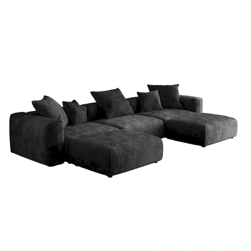 Canapé d'angle modulable 141,73, canapé en velours côtelé en forme de U avec poufs