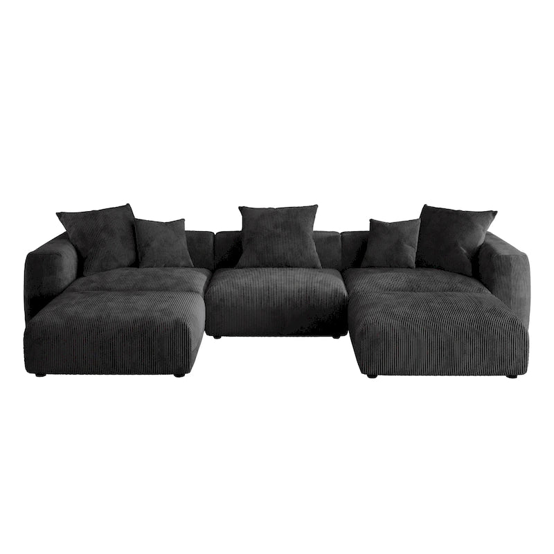 Canapé d'angle modulable 141,73, canapé en velours côtelé en forme de U avec poufs