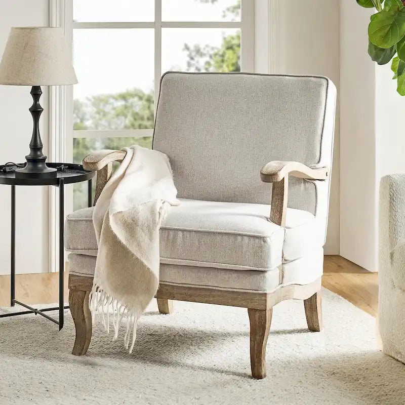 Fauteuil Rinaldo Farmhouse en polyester avec dossier et coussin confortables par HULALA HOME