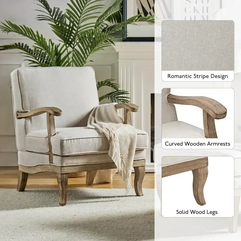Fauteuil Rinaldo Farmhouse en polyester avec dossier et coussin confortables par HULALA HOME