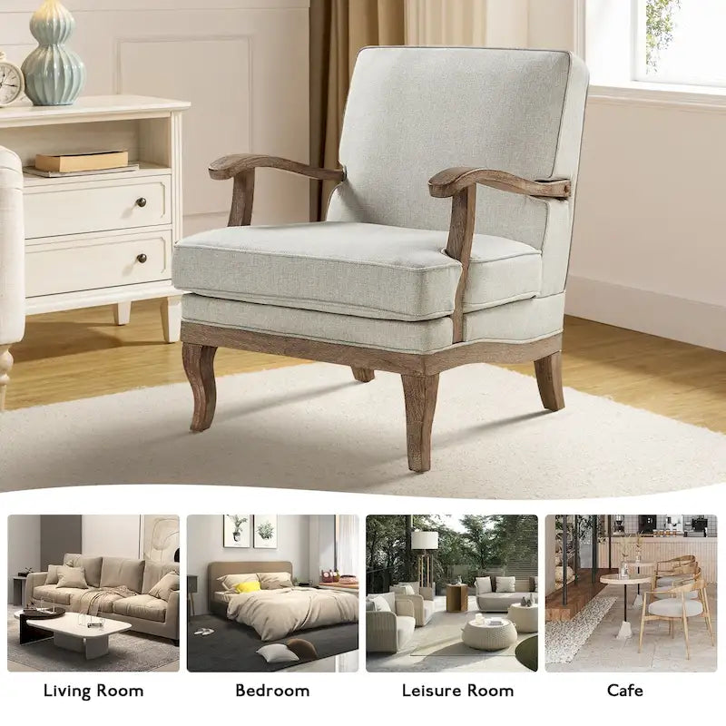 Fauteuil Rinaldo Farmhouse en polyester avec dossier et coussin confortables par HULALA HOME
