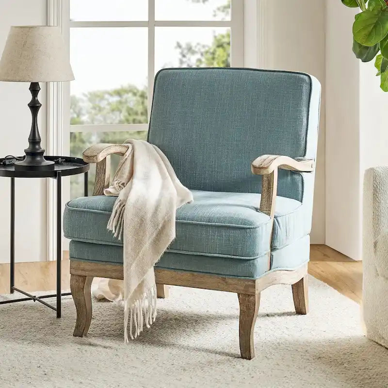Fauteuil Rinaldo Farmhouse en polyester avec dossier et coussin confortables par HULALA HOME