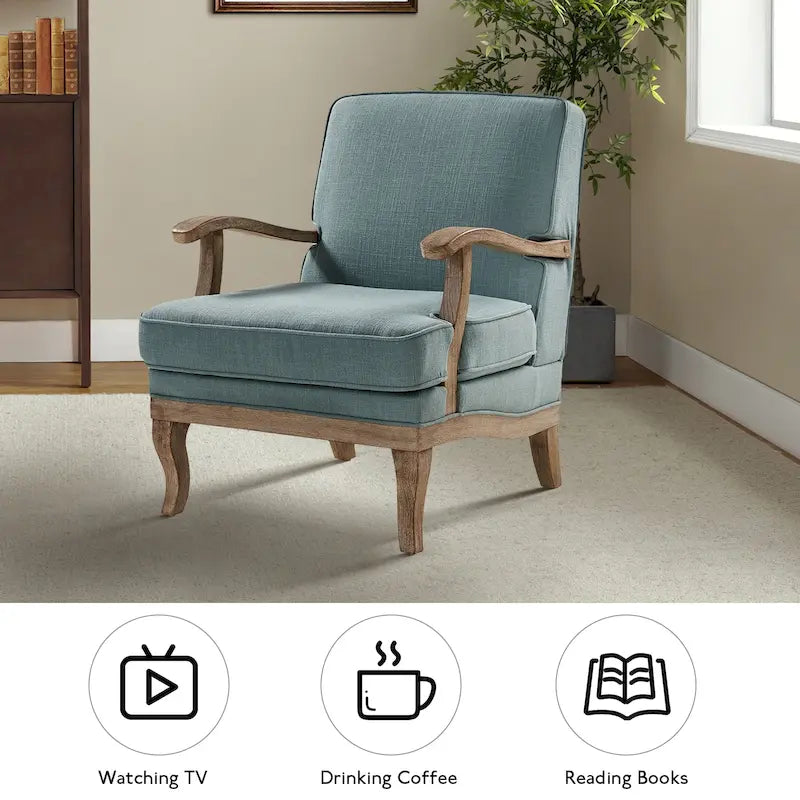 Fauteuil Rinaldo Farmhouse en polyester avec dossier et coussin confortables par HULALA HOME