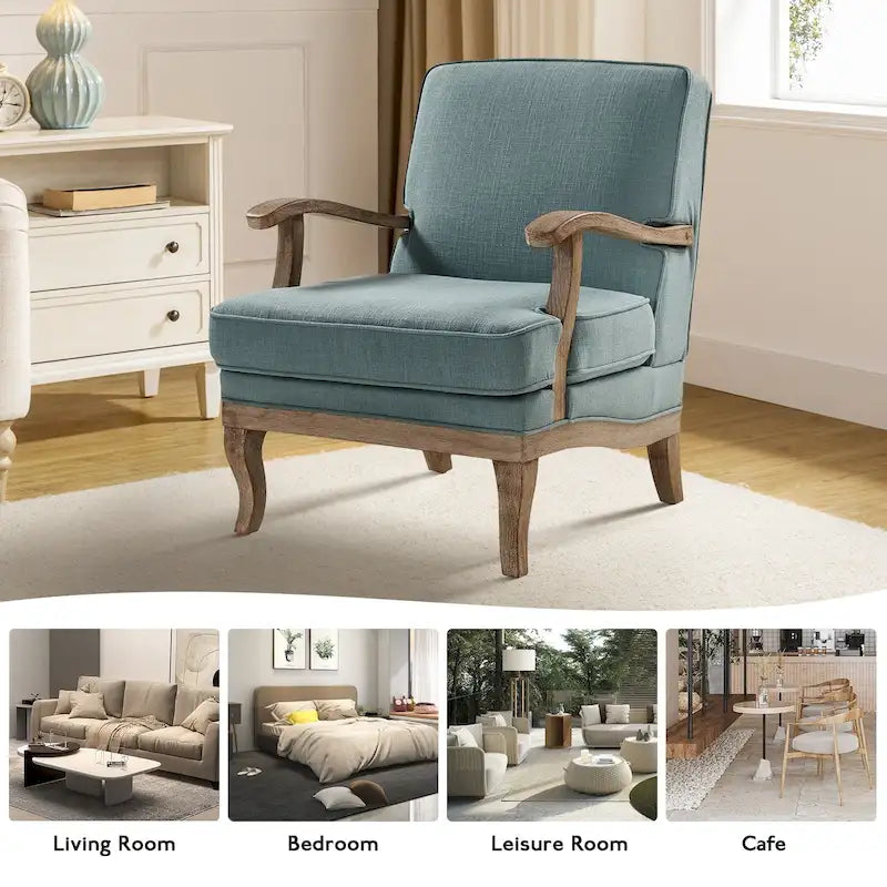 Fauteuil Rinaldo Farmhouse en polyester avec dossier et coussin confortables par HULALA HOME