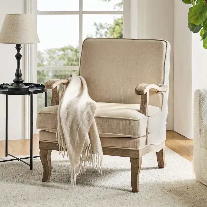 Fauteuil Rinaldo Farmhouse en polyester avec dossier et coussin confortables par HULALA HOME