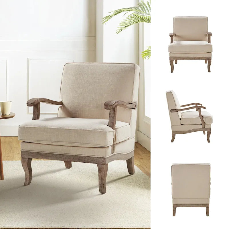 Fauteuil Rinaldo Farmhouse en polyester avec dossier et coussin confortables par HULALA HOME