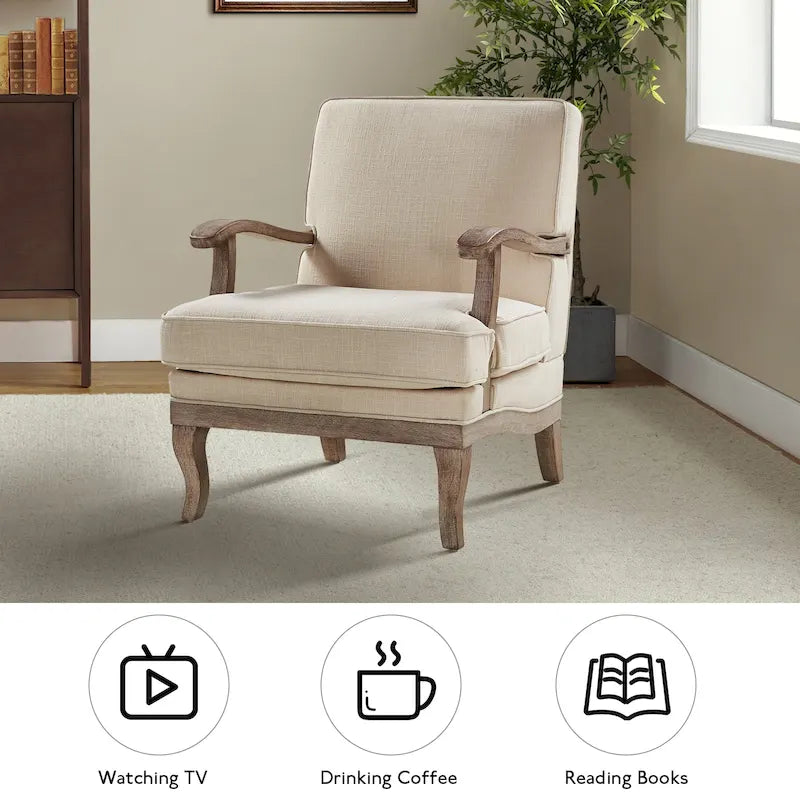 Fauteuil Rinaldo Farmhouse en polyester avec dossier et coussin confortables par HULALA HOME