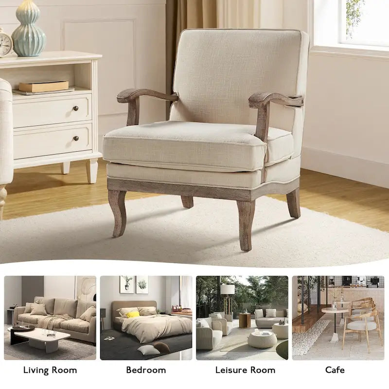 Fauteuil Rinaldo Farmhouse en polyester avec dossier et coussin confortables par HULALA HOME