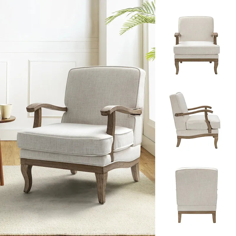 Fauteuil Rinaldo Farmhouse en polyester avec dossier et coussin confortables par HULALA HOME