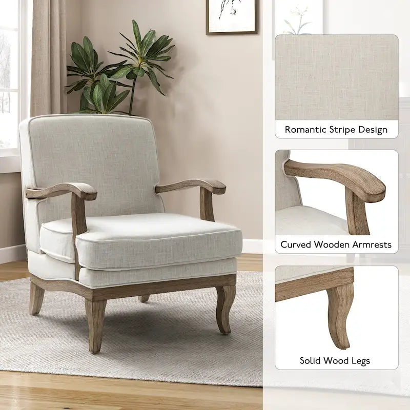 Fauteuil Rinaldo Farmhouse en polyester avec dossier et coussin confortables par HULALA HOME