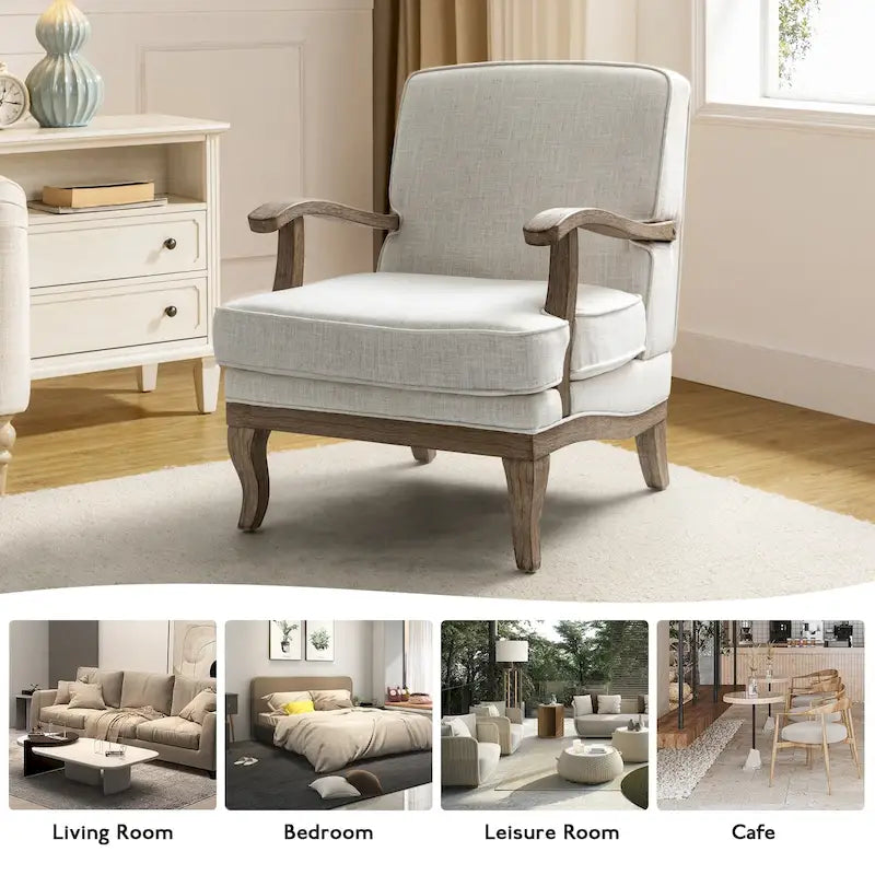 Fauteuil Rinaldo Farmhouse en polyester avec dossier et coussin confortables par HULALA HOME