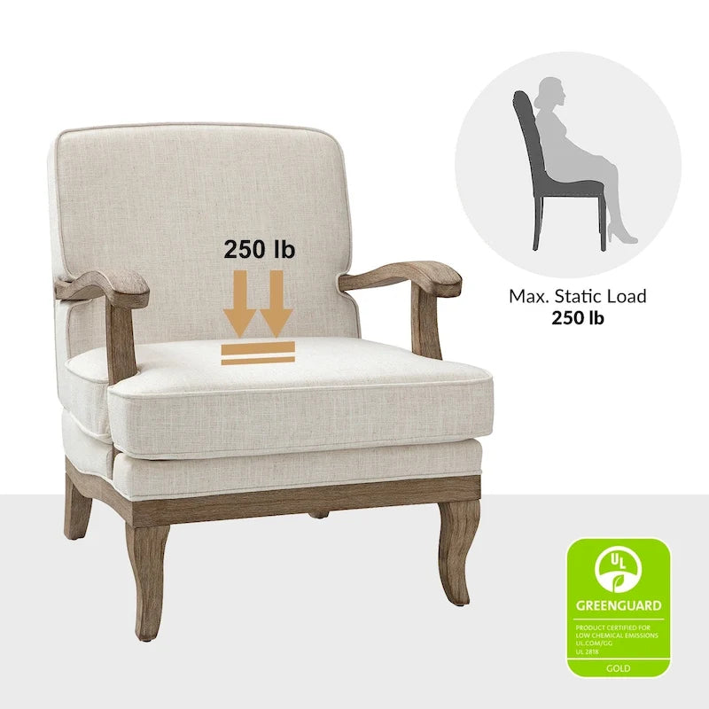 Fauteuil Rinaldo Farmhouse en polyester avec dossier et coussin confortables par HULALA HOME