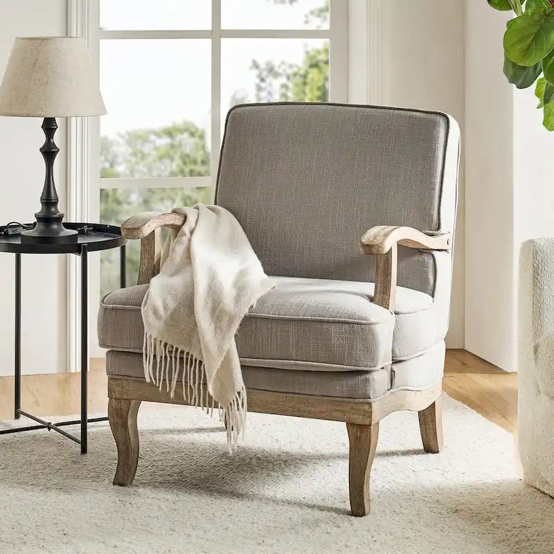 Fauteuil Rinaldo Farmhouse en polyester avec dossier et coussin confortables par HULALA HOME