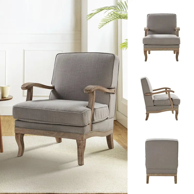 Fauteuil Rinaldo Farmhouse en polyester avec dossier et coussin confortables par HULALA HOME
