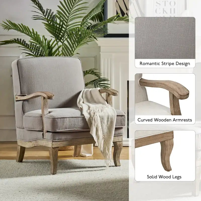 Fauteuil Rinaldo Farmhouse en polyester avec dossier et coussin confortables par HULALA HOME