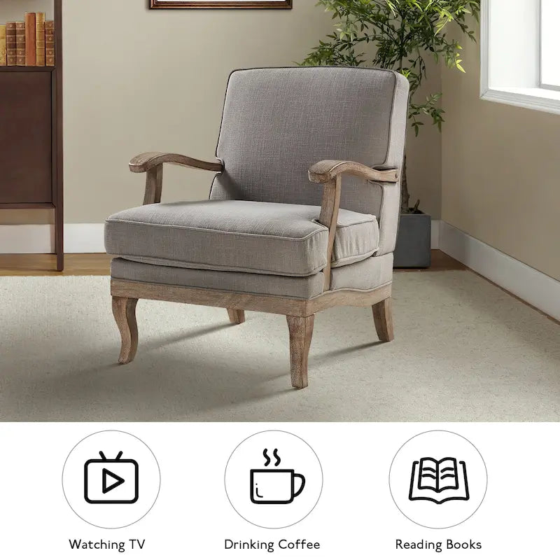 Fauteuil Rinaldo Farmhouse en polyester avec dossier et coussin confortables par HULALA HOME