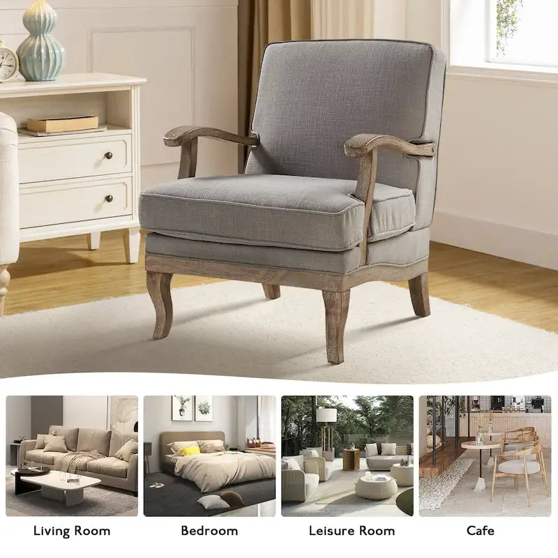 Fauteuil Rinaldo Farmhouse en polyester avec dossier et coussin confortables par HULALA HOME