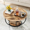 Table basse ronde de 31,7 pouces, table centrale rustique à 2 niveaux avec étagères de rangement ouvertes