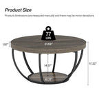 Table basse ronde de 31,7 pouces, table centrale rustique à 2 niveaux avec étagères de rangement ouvertes